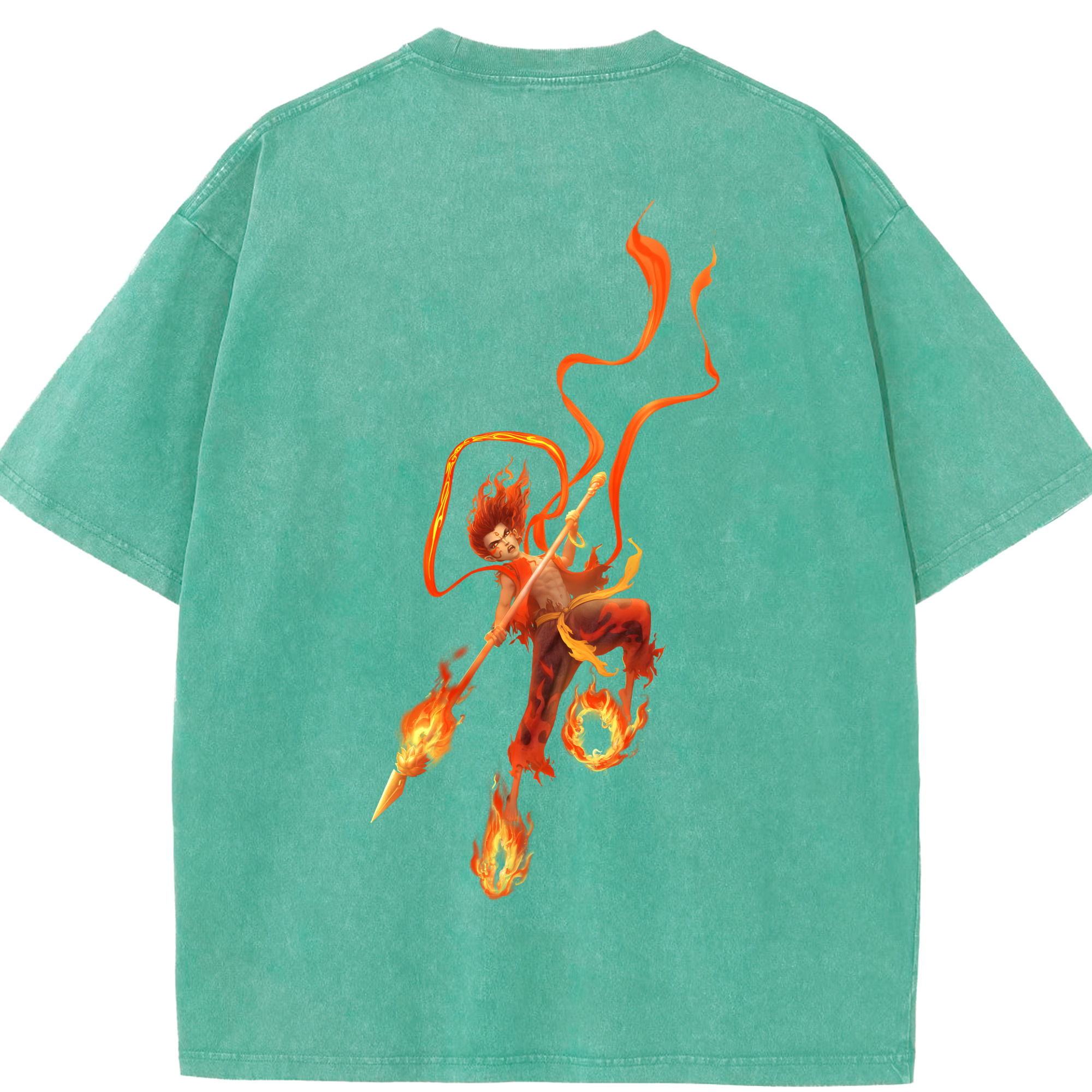 （画像用） Ne Zha 2 ナタ 魔童の大暴れ 綿100% ヴィンテージ風 半袖Tシャツ（背面プリント）
